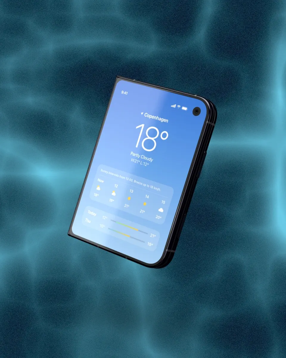 An iPhone Duo floating over the Caustic backdrop