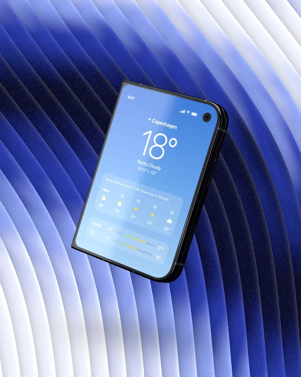 An iPhone Duo floating over the Glass backdrop