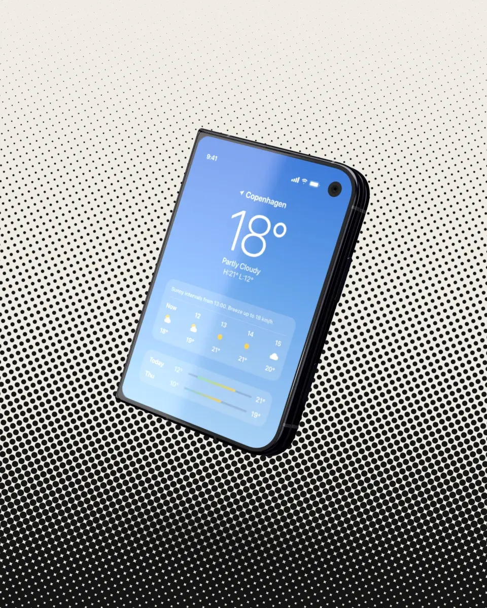 An iPhone Duo floating over the Halftone backdrop