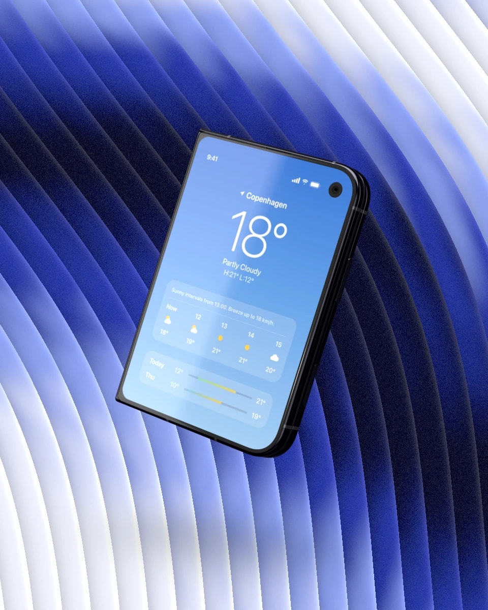 An iPhone Duo floating over the Glass backdrop
