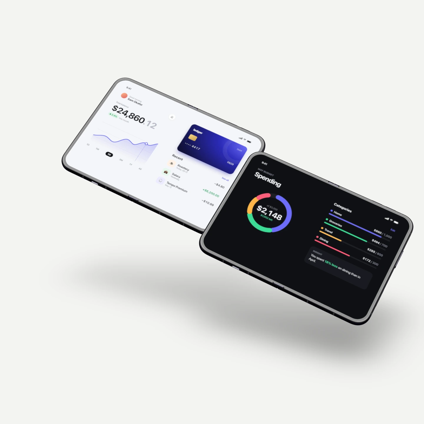 Duet iPhone Duo mockup — Two open Duos tilted the same way and staggered, for putting two screens of the same app in one frame.